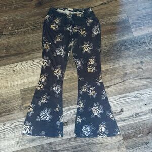LA Hearts Gray & Yellow Boho Floral Flared Pants Size Small
